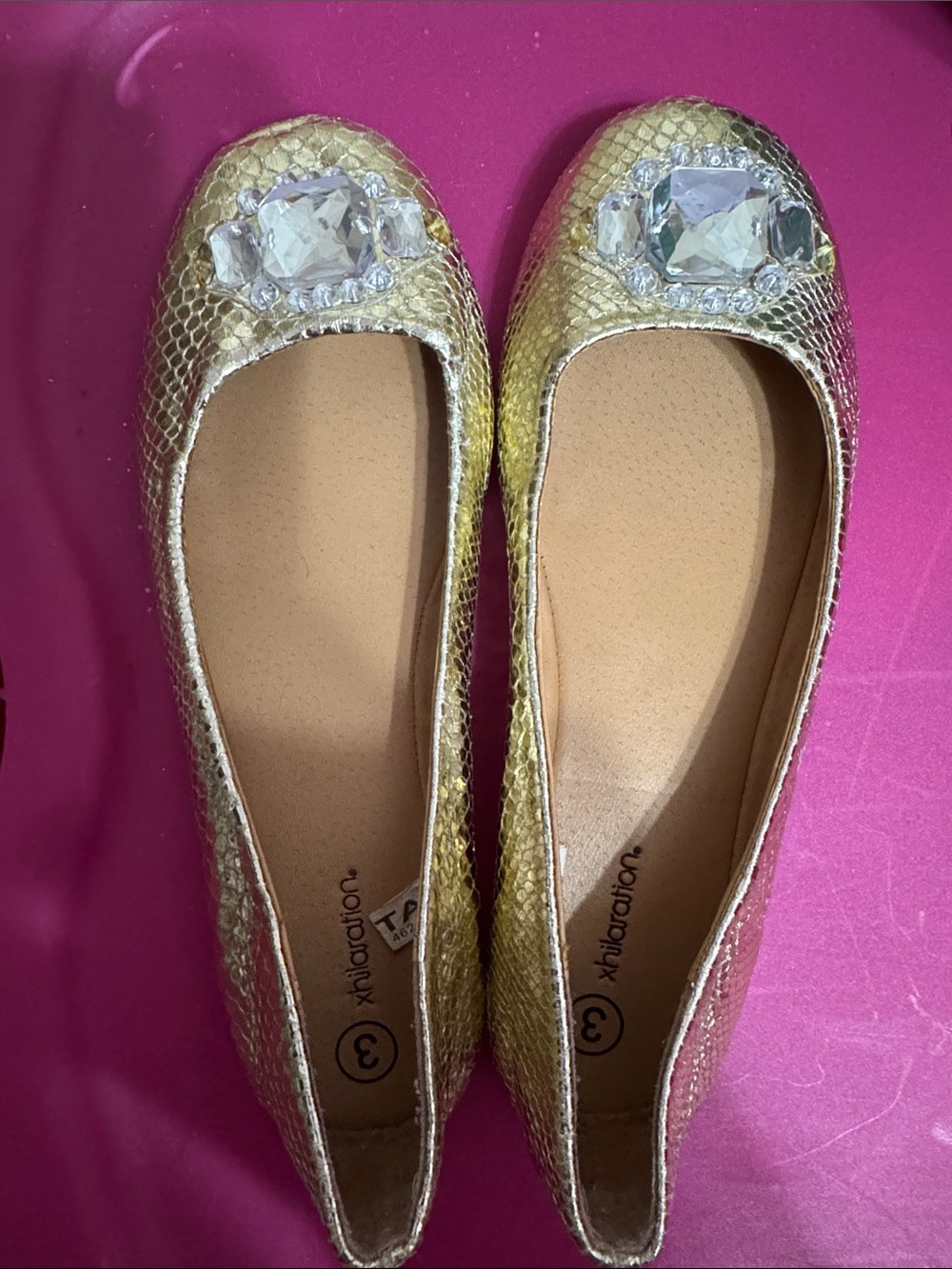 Xhilaration Gold Jeweled Snake-Texture Ballet Flats